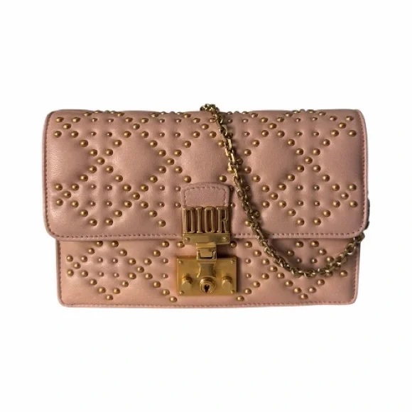 Christian Dior Dioraddict Studded Chain Wallet Blush Pink Leather - Picture 1 of 16